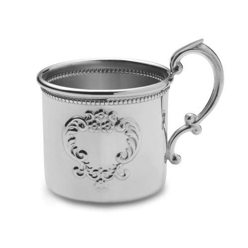 Empire Silver Beaded Baby Cup with Raised Design in Pewter