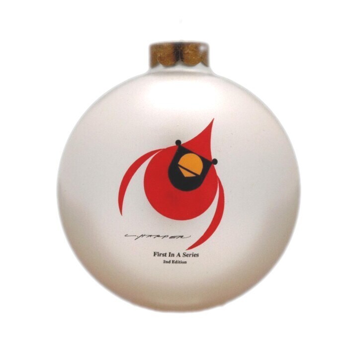 Charley Harper Flying Cardinal Glass Ornament