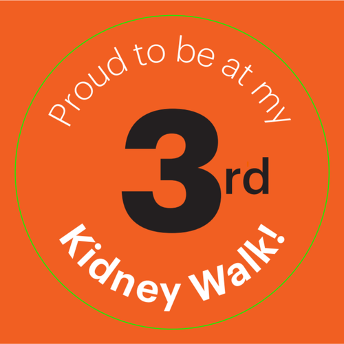 Kidney Walk 3-YR stickers 100/roll