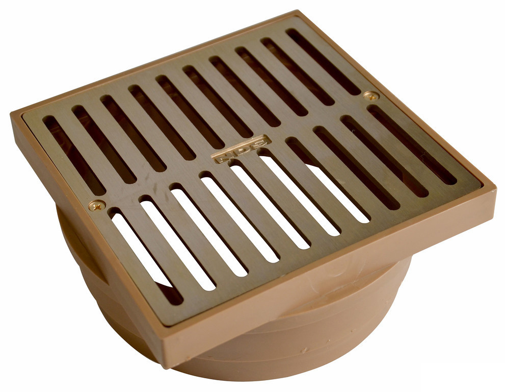 NDS 6" Square Satin Brass Grate w/Styrene Adaptor The Drainage