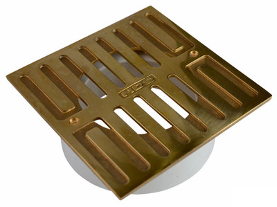 NDS  5" Square Polished Brass Grate w/PVC Collar