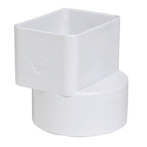 PVC 2" x 3" x 3" SDR35 Downspout Adapter Offset (DSA x Hub) The