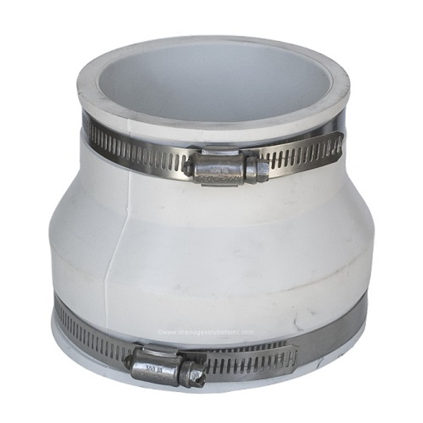 PVC  4" x 3" White Flexible Coupling (CI/Plastic x CI/Plastic) Radon