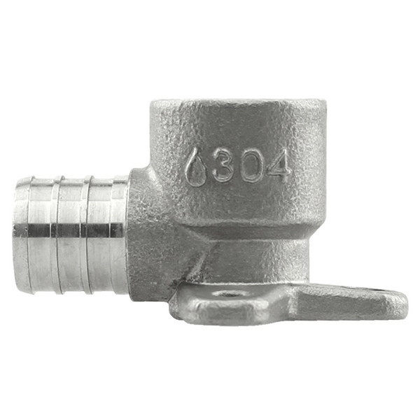 3/4" 304SS Stainless Steel Crimp PEX x 1/2" FPT Drop Ear Elbow (SSPEX-DE0705)
