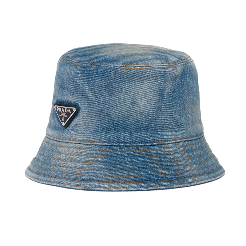 Prada Triangle Logo Light Blue Denim Bucket Hat display picture 1