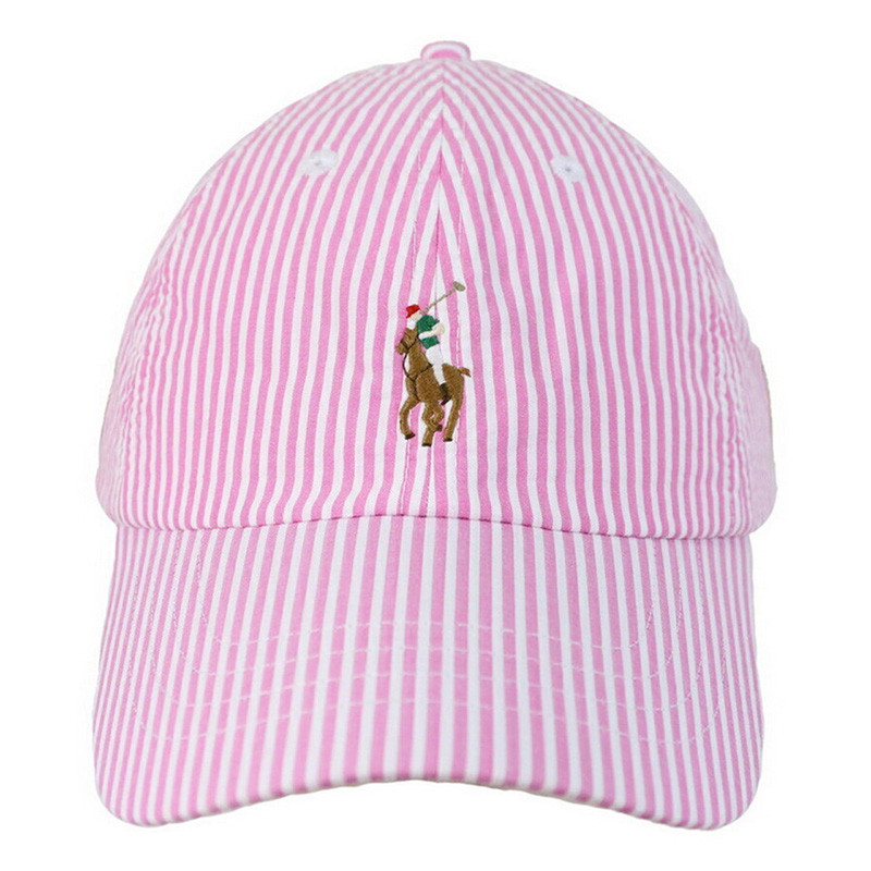 Polo Ralph Lauren icon Logo Seersucker Pink/ White Baseball Cap