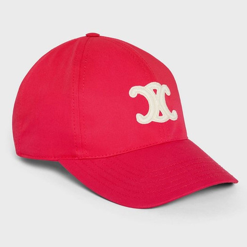Celine Mens Triomphe Baseball Cap In Cotton Red