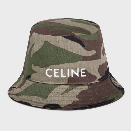 Celine Embroidered Bucket Hat Camouflage Kaki Militaire