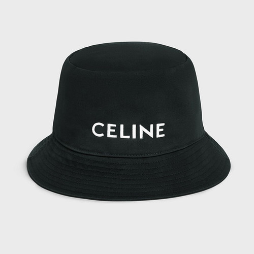 Celine Embroidered Bucket Hat In Cotton Gabardine Black