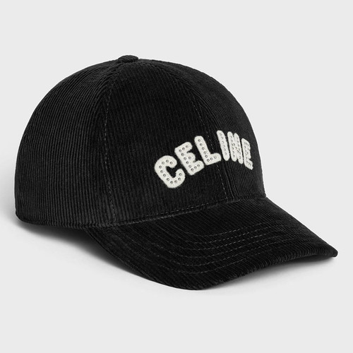 Celine Baseball Cap Studs Patch Corduroy Black