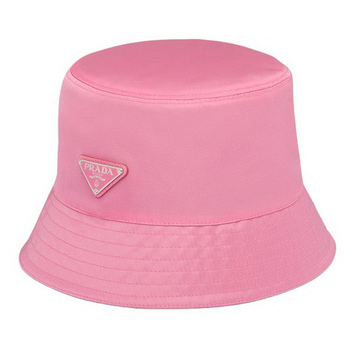 Prada Triangle Logo Nylon Bucket Womens Hat Pink
