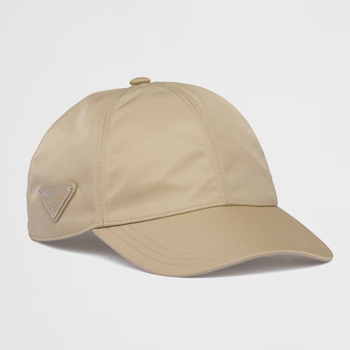 Prada Re-Nylon Logo Baseball Beige Cap Mens Hat
