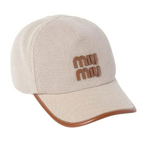 Miu Miu Logo Canvas Mens Beige Baseball Cap