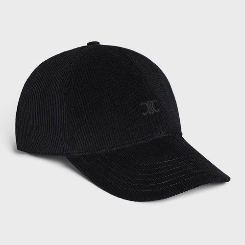 Celine Mini Triomphe Baseball Cap Corduroy in Black