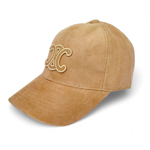 Celine Triomphe Patch Corduroy Caramel Baseball Cap