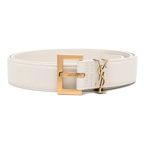 Saint Laurent Ysl Logo off-White Leather Belt