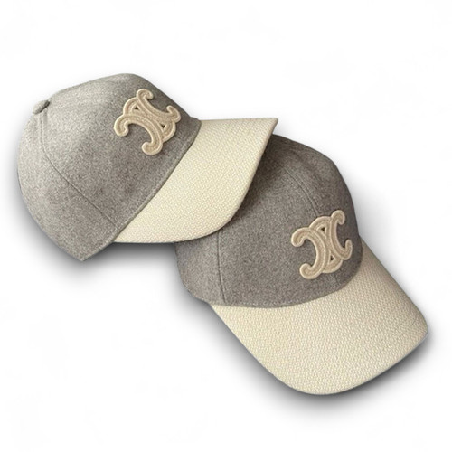 Celine Triomphe Baseball Cap in Wool Vanilla/Grey