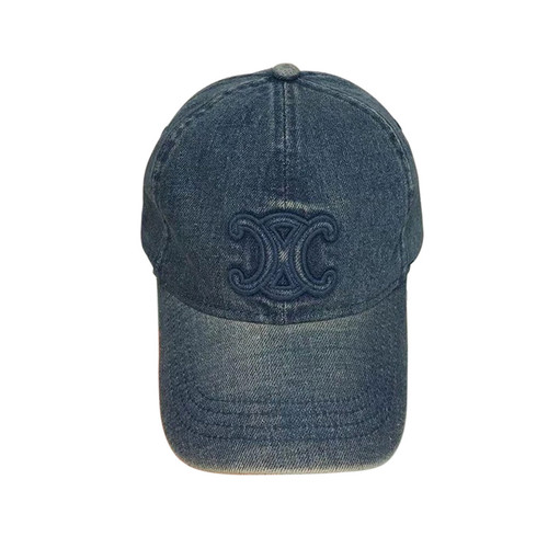 New Celine Triomphe Patch Baseball Cap In Cotton Blue Denim