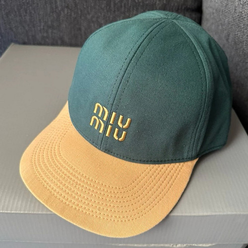 Miu Miu Embroidered Logo Green & Beige Drill Baseball Cap