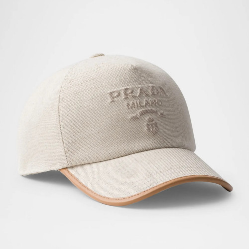 Prada Linen Blend Beige Baseball Cap