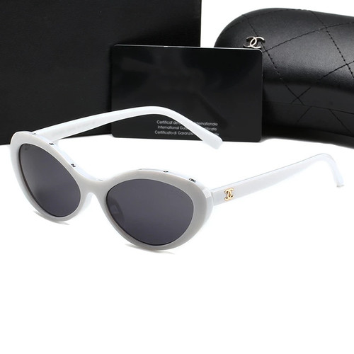 Chanel Cat Eye Frames White Sunglasses with Gold CC Logo