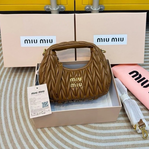 Miu Miu Wander Matelasse Nappa Leather Hobo Mini-Bag in Brown