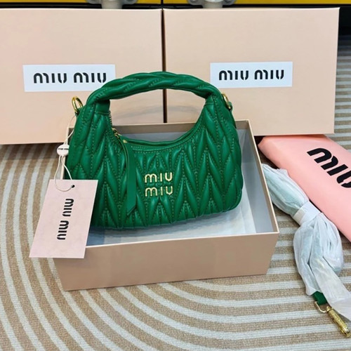 Miu Miu Wander Matelasse Nappa Leather Hobo Mini-Bag in Green