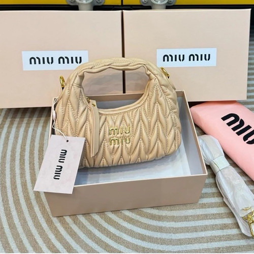 Miu Miu Wander Matelasse Nappa Leather Hobo Mini-Bag in Beige