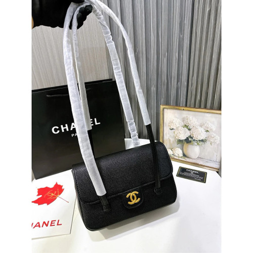 Chanel Shiny Caviar Small Preppy Coco Flap Bag in Black