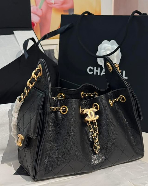 Chanel 25 Small Handbag Grained Calfskin & Gold Tone Metal Black