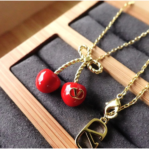 Valentino VLogo Red Cherry Pendant Garavani "Cherryfic" Metal and Enamel Necklace