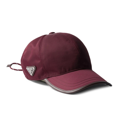 PRADA Re-Nylon Baseball Cap Burgundy Luxury Designer Hat Enamel Triangle Logo