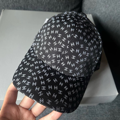 Chanel Monogram CC Logo Baseball Cap - Black & White All-Over Print Canvas Hat