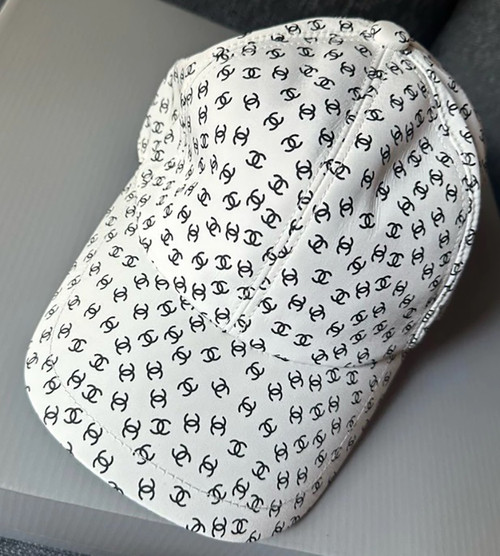 Chanel Monogram CC Logo Baseball Cap - White & Black All-Over Print Canvas Hat