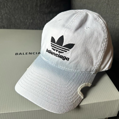 Balenciaga x Adidas Collaboration Baseball Cap - White Embroidered Trefoil Logo Hat