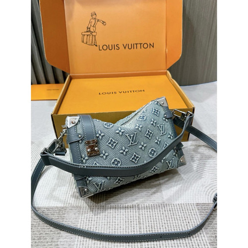 Louis Vuitton Denim Monogram Side Trunk Crossbody Bag Blue