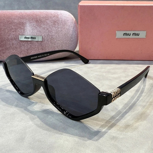 Miu Miu Women’s Irregular Geometric Sunglasses - Black & Gold Logo