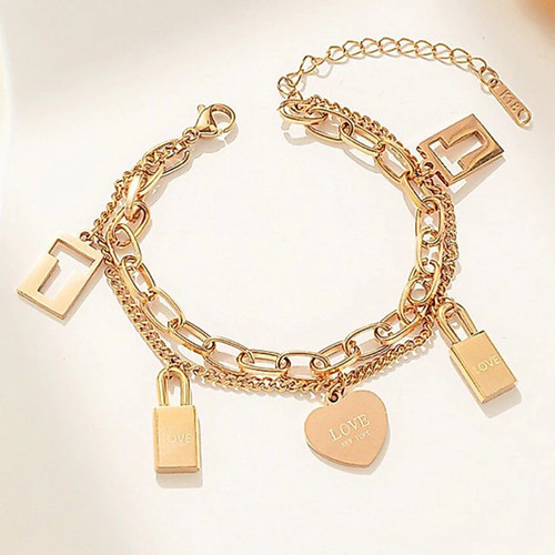 Tiffany & Co. Return to Tiffany Love Lock Double Layer Chain Bracelet Rose Gold