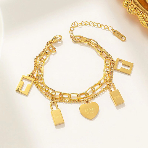 Tiffany & Co. Return to Tiffany Love Lock Double Layer Chain Bracelet Gold