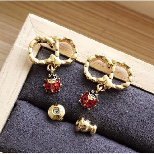 Dior Qixi CD Lady Twist Earrings Gold-Finish Metal with Red and Black Lacquer