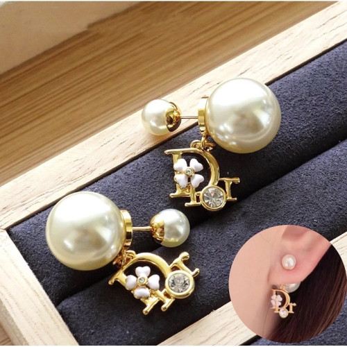 Dior Tribales Earrings Gold-Finish Metal, White Resin Pearls, Crystals and Pink Lacquer