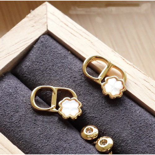 Dior CD Garden Stud Earrings Gold-Finish Metal and Mother-of-Pearl