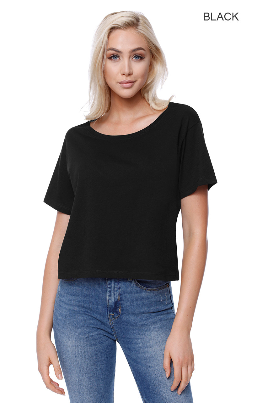 Entyinea Womens Summer Crop Tops Casual Solid Color Ruffle Short Sleeve  Shirts Black S 