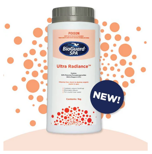 Prevent dull, cloudy water without raising your chlorine levels using BioGuard Ultra Radiance. This non-chlorine shock treatment safely eliminates accumulated bather wastes like perspiration, cosmetics, and sunscreens, preventing chemical drag and high chlorine consumption.

Key Features & Technical Benefits:

Active Composition: Powered by 42.8% Potassium Peroxymonopersulfate.

Non-Chlorine Shock Action: Destroys soluble organic wastes and breaks down odor-causing chloramines without adding any active chlorine disinfectant to the water.

Efficiency Optimizer: Combats organic build-ups that choke out your main sanitiser, restoring maximum efficiency to your baseline chlorine or bromine levels.

Quick Turnaround: Yields crystal clear water and allows spa re-entry in as little as 1 hour after application.