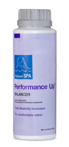 Provide a robust baseline of protection against severe pH swings with BioGuard Performance Up. Formulated explicitly to raise Total Alkalinity, it acts as a chemical cushion, absorbing the impact of environmental factors like heavy rain and high bather loads.

Key Features & Technical Benefits:

Active Composition: 1000g/kg pure sodium hydrogen carbonate.

Alkalinity Buffer Engine: Directly increases low Total Alkalinity levels to stop chronic pH bouncing (erratic up-and-down shifts).

Structural Safety: Protects the plumbing infrastructure and shell surface by neutralising acidic water properties. Works perfectly across all spa models and sanitiser environments.