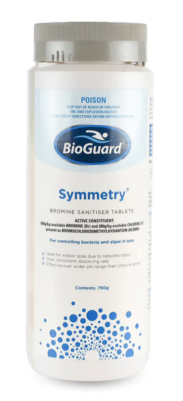 BioGuard Symmetry®
Designed for automatic dosing systems, BioGuard Symmetry tablets provide continuous, slow-dissolving sanitisation. This dual-action bromine and chlorine tablet system is perfect for maintaining a steady chemical floor in both indoor and outdoor spas.