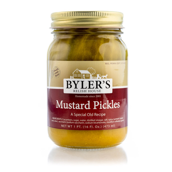 Sweet and tangy pickle spear in a 16-oz glass jar