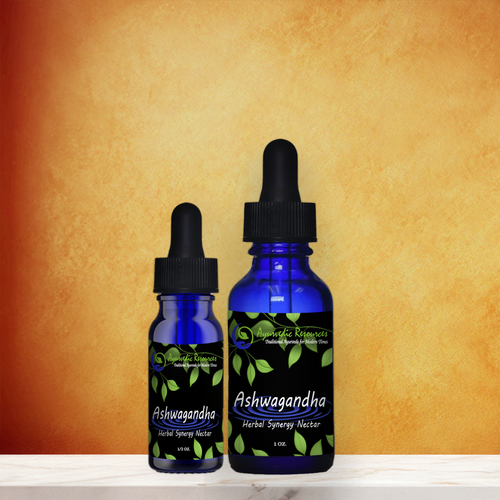 Ashwagandha Herbal Synergy Nectar on a marble counter.