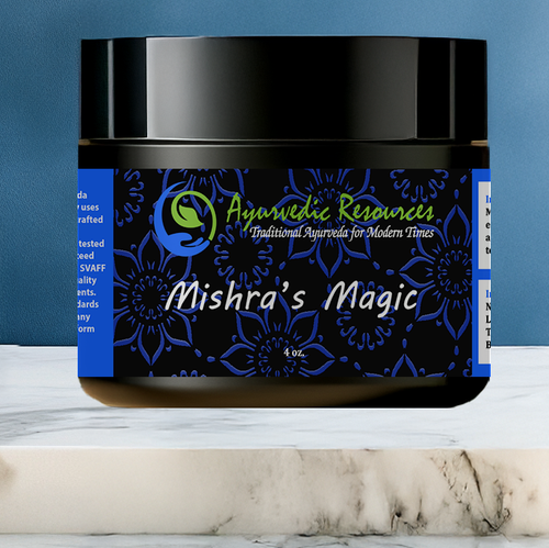 4 oz Mishra’s Magic Transdermal Cream on a marble shelf.