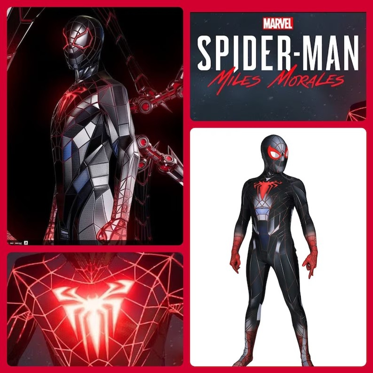 Miles Morales Crimson Cowl Costume Spider Suit Cosplay Adults